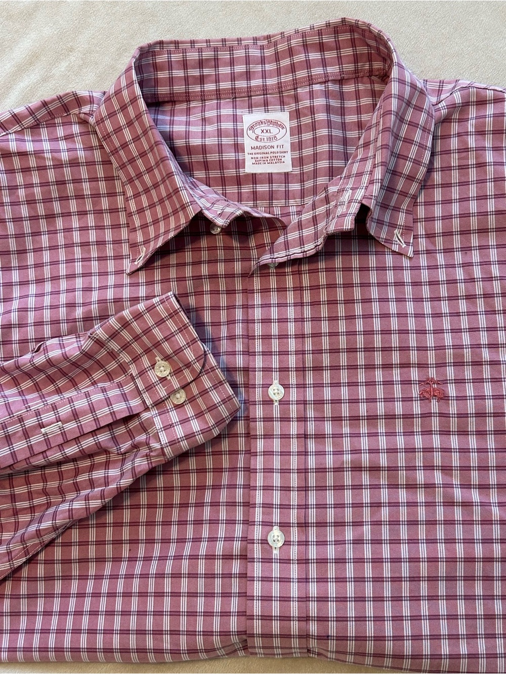 Brooks Brothers Shirt Mens XXL Madison Fit Plaid Non Iron Stretch Long Sleeve